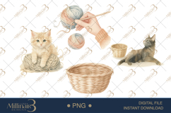 Watercolor Cat Knitting Clipart Product Image 1