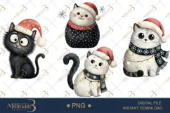 Whimsical Christmas Cat Clipart Watercolor PNGs Product Image 1