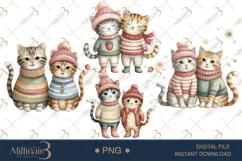 Couple Cat Christmas Watercolor Clipart | Romantic PNGs Product Image 1