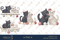 Watercolor Cat Couple Christmas PNG | Romantic Holiday Cats Product Image 1