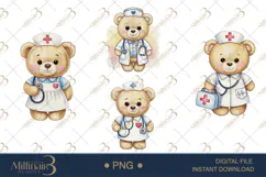 Cute Bear Nurse Watercolor Clipart PNG Product Image 1