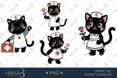 Cute Nurse Black Cat Clipart Watercolor PNG Product Image 1