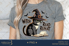 Witch Read Repeat Cat PNG | Halloween Cat Reading PNG Product Image 5