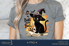 Bookish Halloween Cat PNG | Cozy Spooky Black Cat with Books Product Image 4