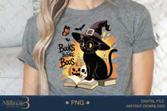 Bookish Halloween Cat PNG | Cozy Spooky Black Cat with Books Product Image 4