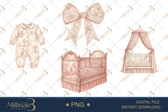 Pink Toile Baby Clipart PNG Product Image 1