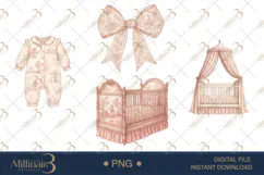 Pink Toile Baby Clipart PNG Product Image 1