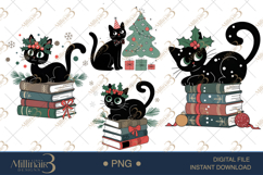 Black Cat Christmas Clipart | Watercolor Cats with Santa Hat Product Image 1