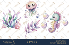 Cute Pastel Sea Animals Clipart PNG Set ,Baby Shower PNG Product Image 1