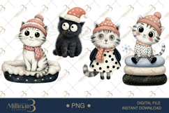 Whimsical Christmas Cat Clipart Watercolor PNGs Product Image 1