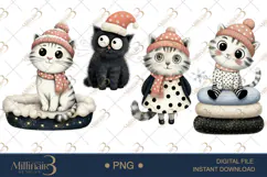 Whimsical Christmas Cat Clipart Watercolor PNGs Product Image 1