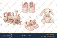 Pink Toile Baby Clipart PNG Product Image 1