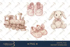 Pink Toile Baby Clipart PNG Product Image 1