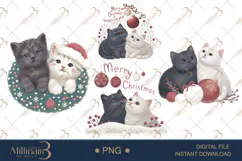 Watercolor Cat Couple Christmas PNG | Romantic Holiday Cats Product Image 1