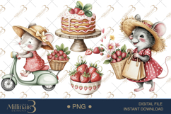 Strawberry Mice Watercolor Clipart Product Image 1