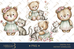 Cute Bear and Kitten Watercolor Clipart Baby Shower Invitati Product Image 1
