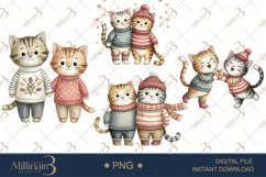 Couple Cat Christmas Watercolor Clipart | Romantic PNGs Product Image 1