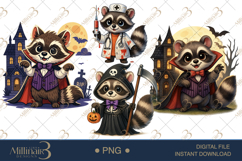 Watercolor spooky Halloween raccoon clipart Product Image 1
