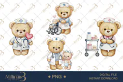 Cute Bear Nurse Watercolor Clipart PNG Product Image 1