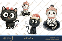 Whimsical Christmas Cat Clipart Watercolor PNGs Product Image 1