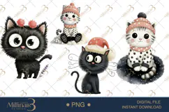 Whimsical Christmas Cat Clipart Watercolor PNGs Product Image 1