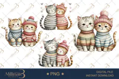 Couple Cat Christmas Watercolor Clipart | Romantic PNGs Product Image 1