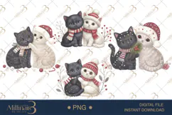 Watercolor Cat Couple Christmas PNG | Romantic Holiday Cats Product Image 1
