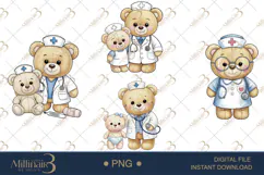 Cute Bear Nurse Watercolor Clipart PNG Product Image 1