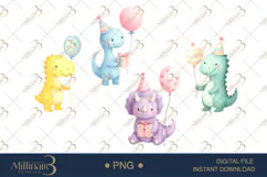 Watercolor Cute Birthday Dinosaur Cliparts Product Image 1