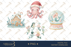 Christmas Mermaid Watercolor Clipart Product Image 1