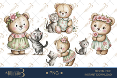 Cute Bear and Kitten Watercolor Clipart Baby Shower Invitati Product Image 1