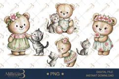 Cute Bear and Kitten Watercolor Clipart Baby Shower Invitati Product Image 1