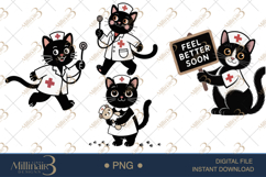 Cute Nurse Black Cat Clipart Watercolor PNG Product Image 1
