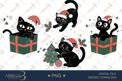 Black Cat Christmas Clipart | Watercolor Cats with Santa Hat Product Image 1