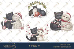 Watercolor Cat Couple Christmas PNG | Romantic Holiday Cats Product Image 1