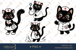 Cute Nurse Black Cat Clipart Watercolor PNG Product Image 1