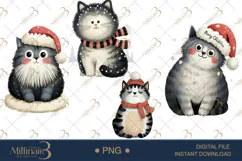 Whimsical Christmas Cat Clipart Watercolor PNGs Product Image 1