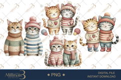 Couple Cat Christmas Watercolor Clipart | Romantic PNGs Product Image 1