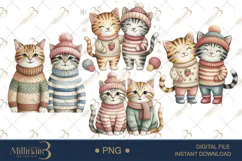 Couple Cat Christmas Watercolor Clipart | Romantic PNGs Product Image 1