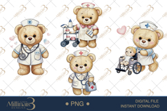 Cute Bear Nurse Watercolor Clipart PNG Product Image 1