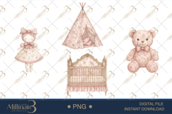 Pink Toile Baby Clipart PNG Product Image 1
