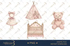 Pink Toile Baby Clipart PNG Product Image 1