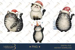 Whimsical Christmas Cat Clipart Watercolor PNGs Product Image 1