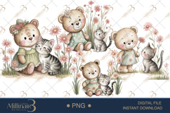 Cute Bear and Kitten Watercolor Clipart Baby Shower Invitati Product Image 1