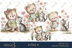 Cute Bear and Kitten Watercolor Clipart Baby Shower Invitati Product Image 1