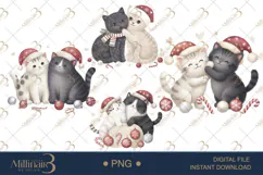 Watercolor Cat Couple Christmas PNG | Romantic Holiday Cats Product Image 1