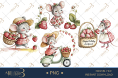 Strawberry Mice Watercolor Clipart Product Image 1