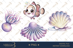 Cute Pastel Sea Animals Clipart PNG Set ,Baby Shower PNG Product Image 1