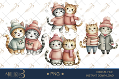 Couple Cat Christmas Watercolor Clipart | Romantic PNGs Product Image 1