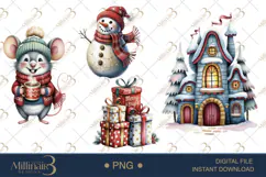 Whimsical Christmas Clipart Watercolor PNG Product Image 1